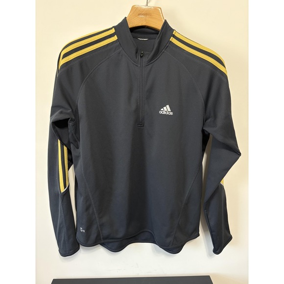 Y2K Adidas Shirt Large Black Yellow Long Sleeve Pullover Quarter Zip Track Style - Picture 1 of 4